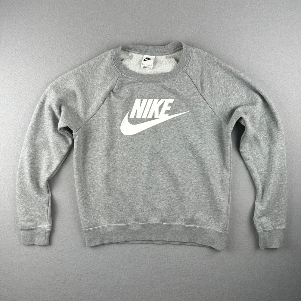 Nike Sportswear Essential Sweatshirt Women Small Gray BV4112-063 Raglan Logo
